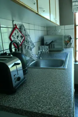 a kitchen counter with a sink and a toaster at Boord Guest House in Stellenbosch