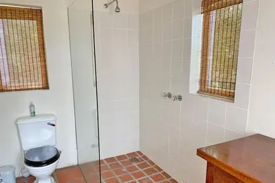a bathroom with a toilet and a shower at Lagoon View in Hermanus in Hermanus