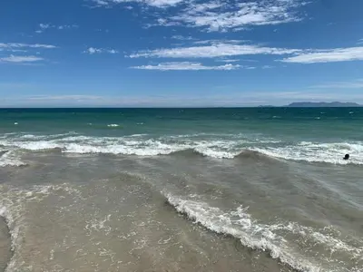 a view of the ocean from the beach at Beachfront Gem / Free Parking / A/C in Cape Town
