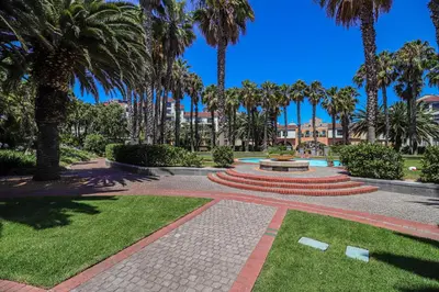 a park with palm trees and a bench at 102 Palma Eyrie Holiday Apartments in Cape Town