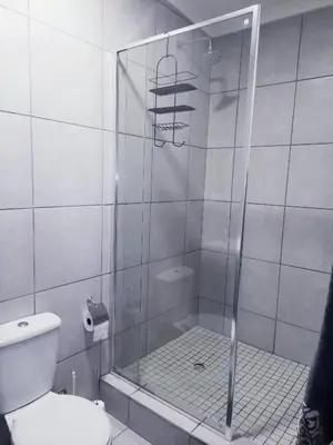 a bathroom with a shower with a toilet at Dalau on Main in Paarl