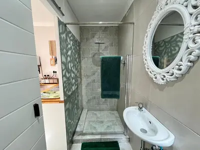 a bathroom with a sink and a mirror at Ladamon 3 in Paarl