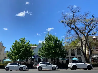 three white cars parked on the side of a street at Kaneel Suiker - Paarl - Self Catering Apartment in Paarl