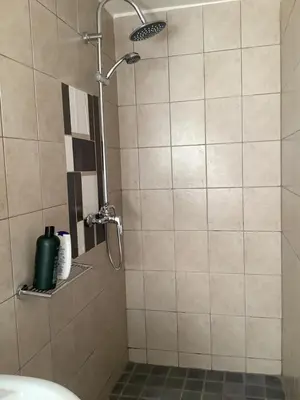 a shower with a shower head in a bathroom at Cozy Garden apartment with amazing view in Cape Town