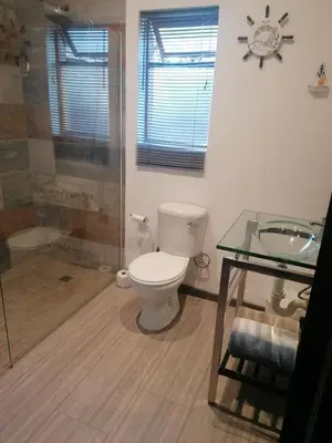 a bathroom with a toilet and a shower and a sink at Kosies Nest Gastehuis in Cape Town