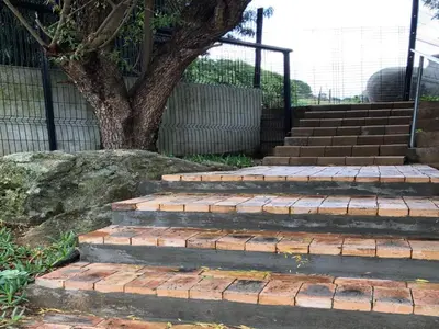 a set of brick stairs in front of a tree at Paarl Views in Paarl